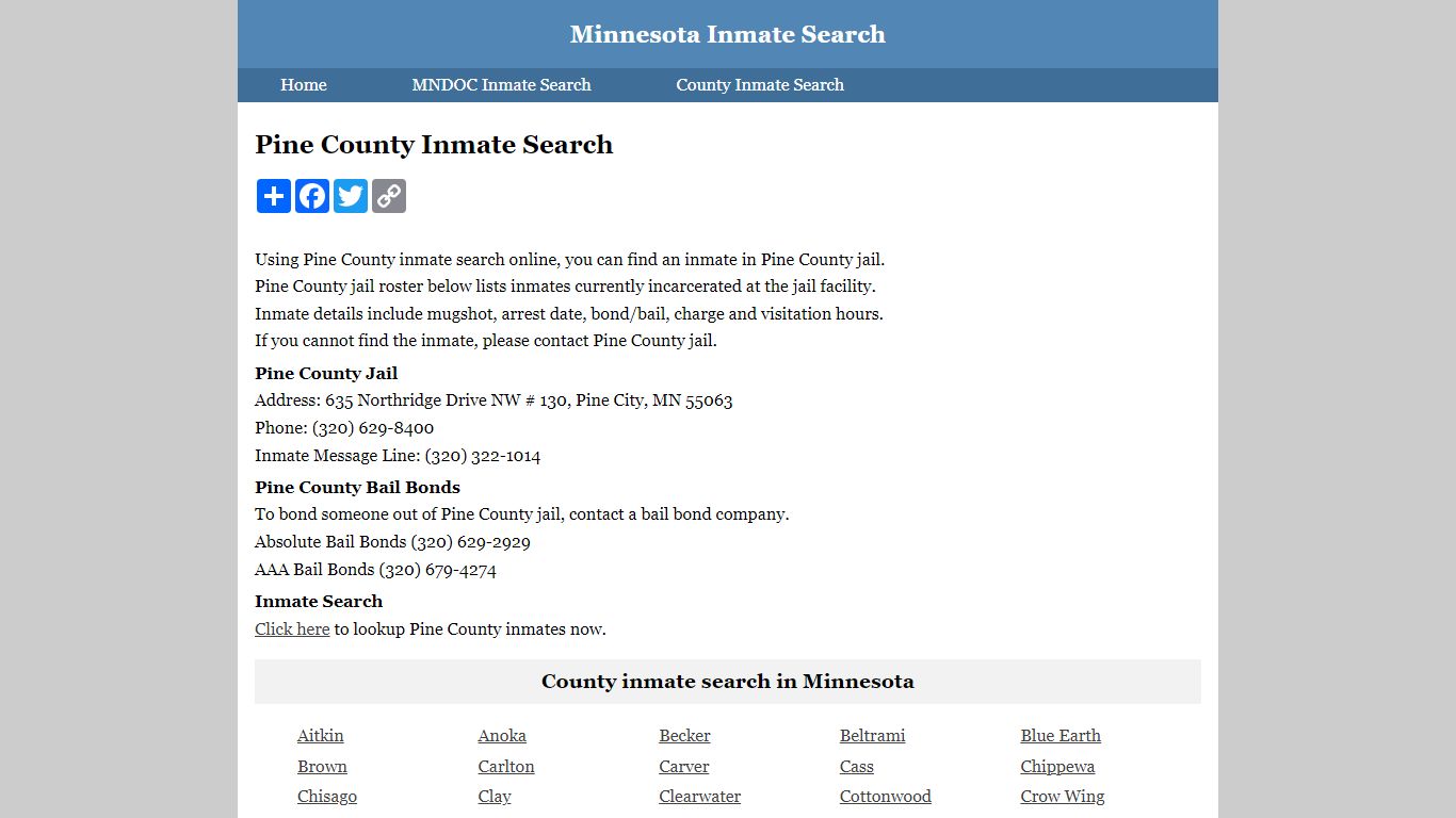 Pine County Inmate Search